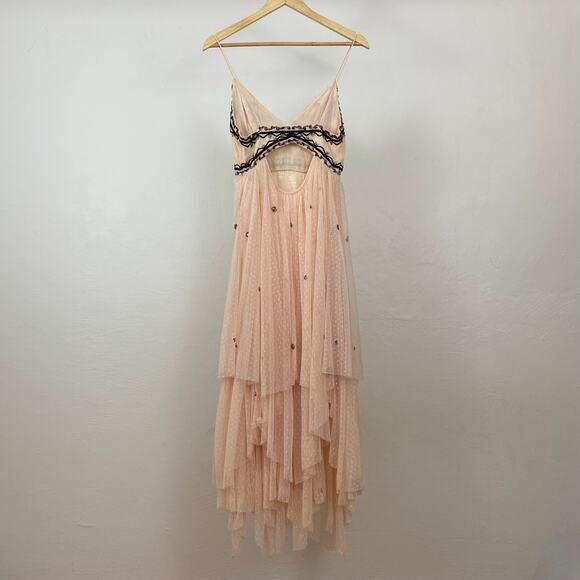 Free People Wildflower Embellished Maxi Dress - Nude - Size 0 - Picture 4 of 12